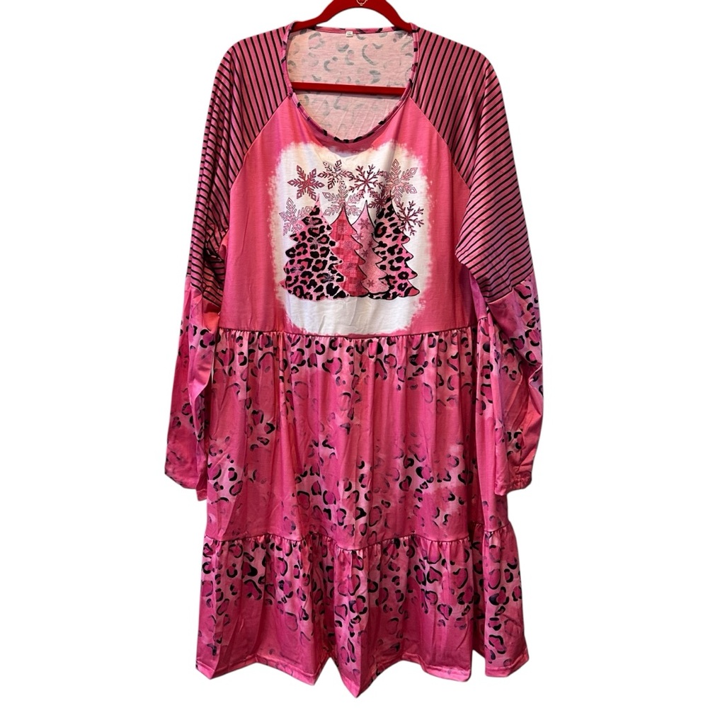 Pink Leopard Christmas Tree Dress 4X | Cozy Holiday Vibes NWOT - Picture 5 of 15